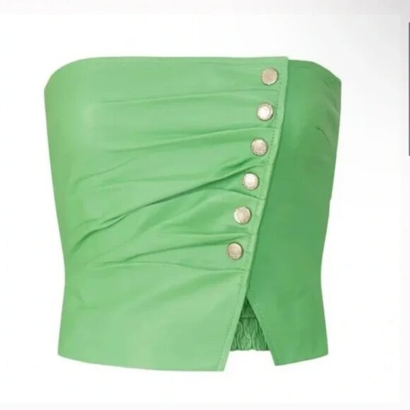Retrofete Joelle Green Leather Strapless Bustier 💚💚💚 - Picture 2 of 5